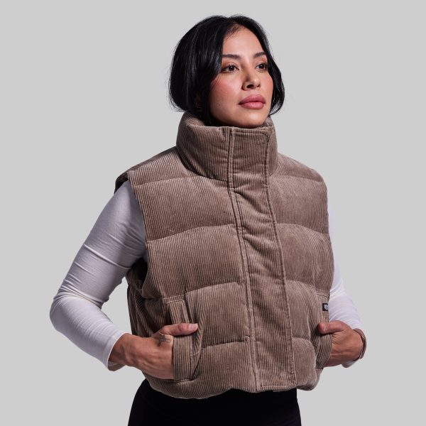 Fireside Cropped Corduroy Puffer Vest (Elephant)