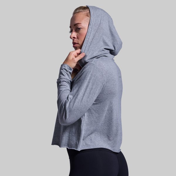 Home of the Brave Cropped Tee Hoodie (Heather Grey)
