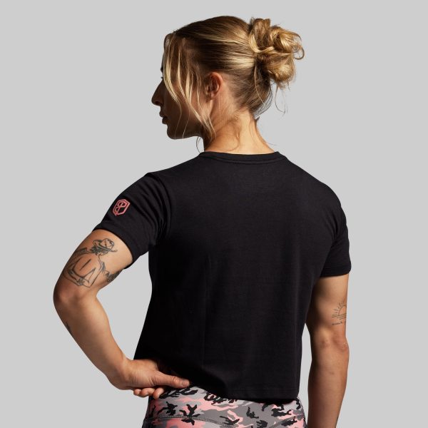 BP Flag Crop Tee (Black/Pink Woodland)